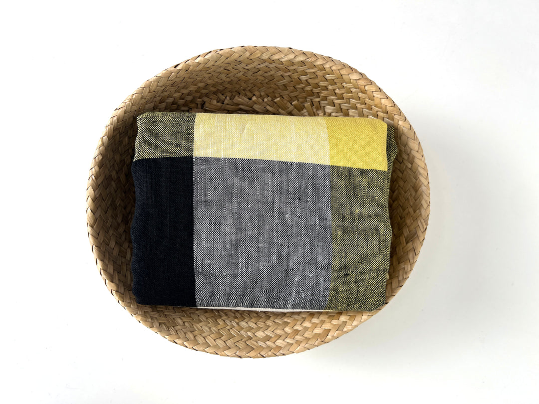 Linen Fabric Yellow Big Gingham Check 4533