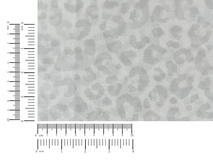 Linen Rayon Blend Fabric | Double-Sided Silver Foil Leopard Print | Lightweight White 8394