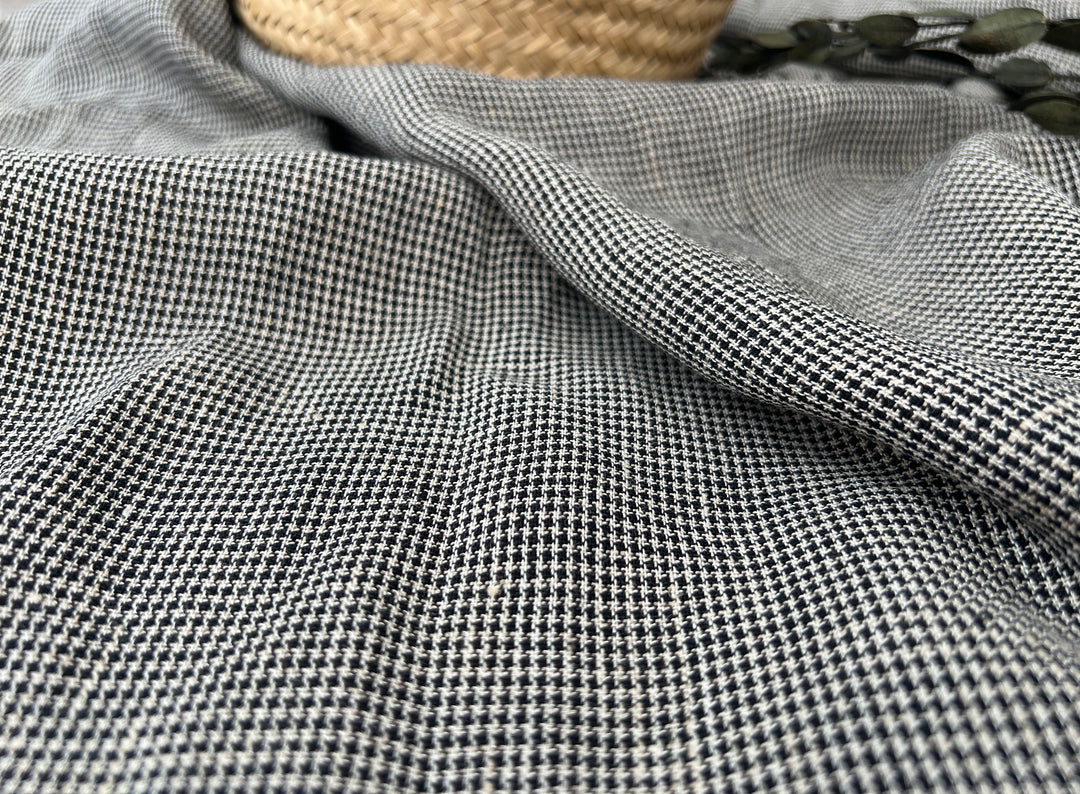 Linen Rayon Micro Houndstooth Fabric – Pre-Washed Starcheck 8385