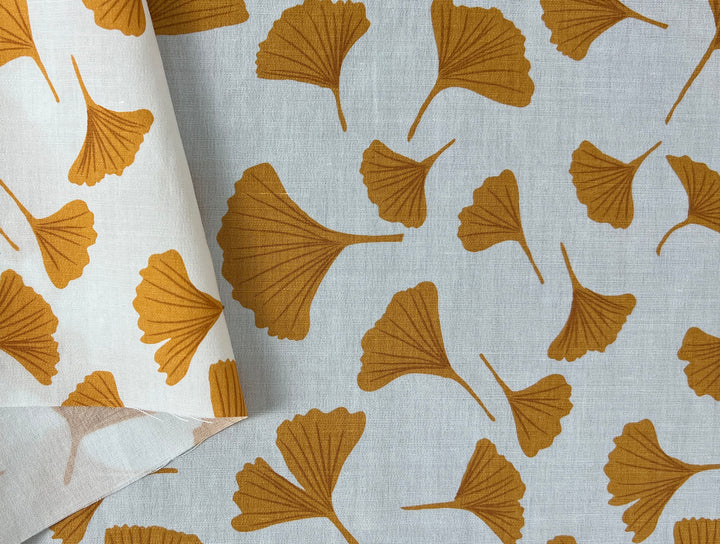 Morning Calm Ginkgo Print – Soft & Wrinkle-Resistant Ramie Blend Fabric 8336