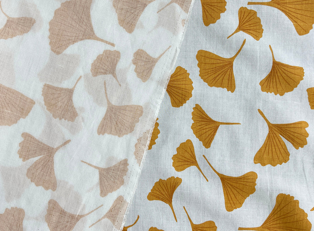 Morning Calm Ginkgo Print – Soft & Wrinkle-Resistant Ramie Blend Fabric 8336
