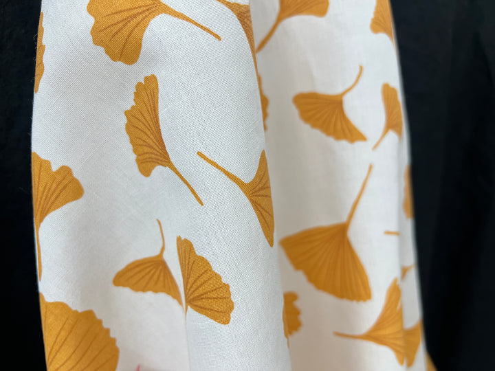 Morning Calm Ginkgo Print – Soft & Wrinkle-Resistant Ramie Blend Fabric 8336