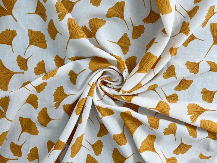 Morning Calm Ginkgo Print – Soft & Wrinkle-Resistant Ramie Blend Fabric 8336