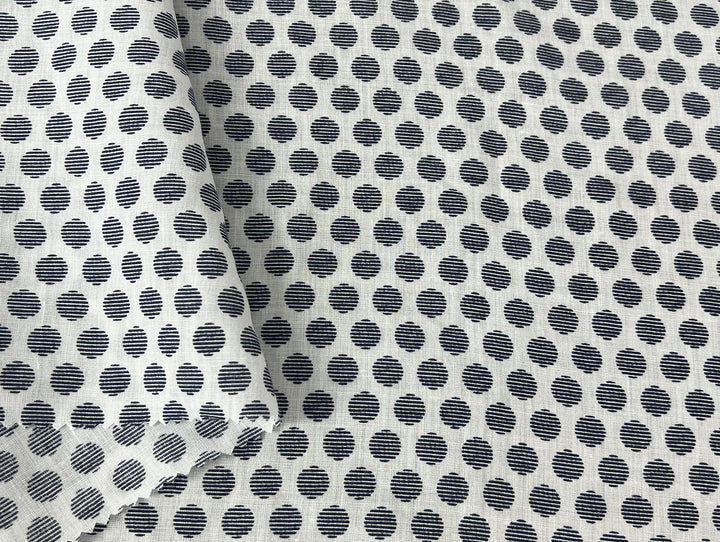 100% Ramie Fabric with Micro-Stripe Polka Dot Print, Lightweight 4776