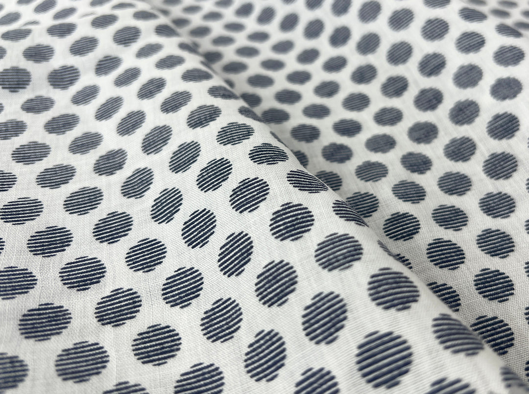 100% Ramie Fabric with Micro-Stripe Polka Dot Print, Lightweight 4776