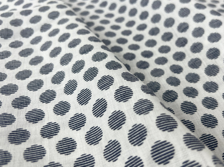 100% Ramie Fabric with Micro-Stripe Polka Dot Print, Lightweight 4776