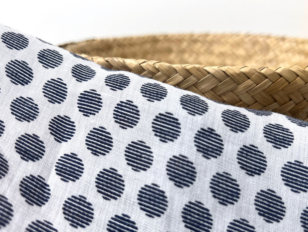 100% Ramie Fabric with Micro-Stripe Polka Dot Print, Lightweight 4776