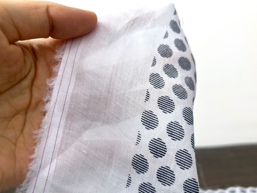 100% Ramie Fabric with Micro-Stripe Polka Dot Print, Lightweight 4776