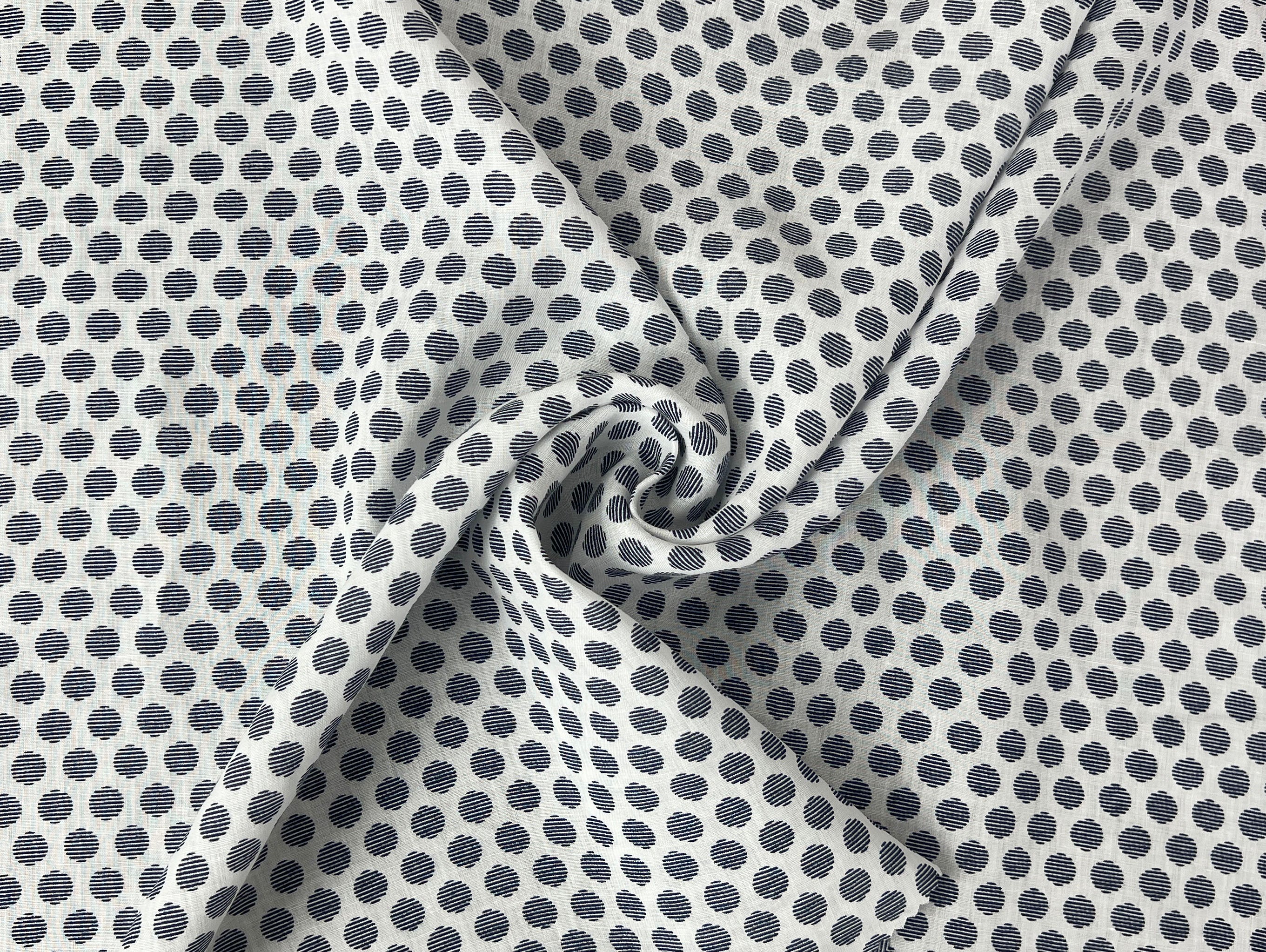 100% Ramie Fabric with Micro-Stripe Polka Dot Print | Lightweight