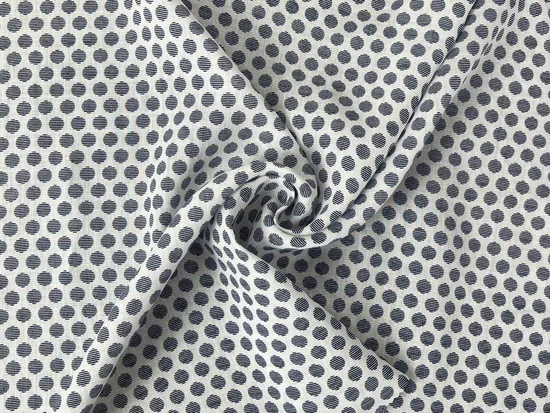 100% Ramie Fabric with Micro-Stripe Polka Dot Print, Lightweight 4776