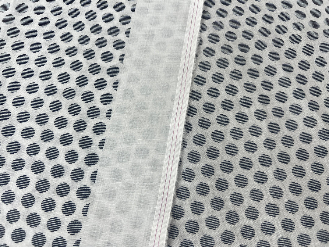 100% Ramie Fabric with Micro-Stripe Polka Dot Print, Lightweight 4776