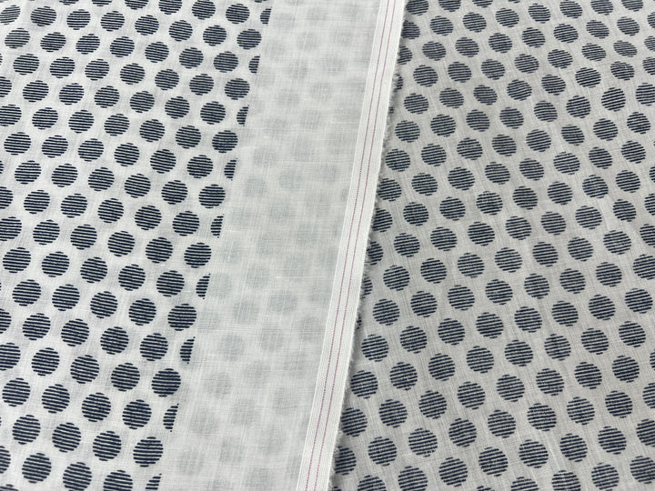 100% Ramie Fabric with Micro-Stripe Polka Dot Print, Lightweight 4776