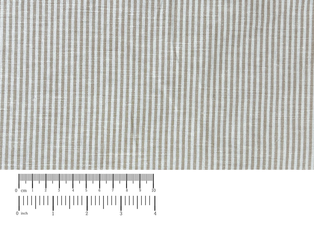 Linen Cotton Blend Fabric – Classic Beige Hickory Stripe 8401
