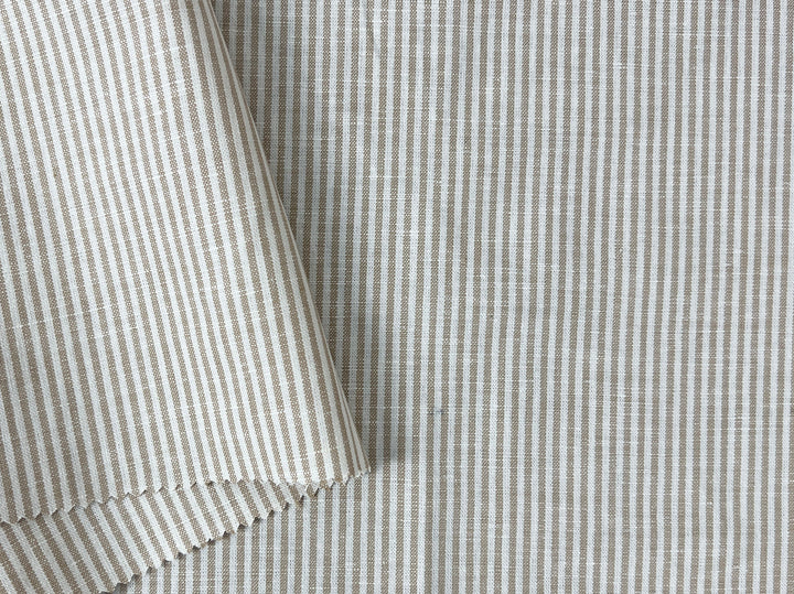Linen Cotton Blend Fabric – Classic Beige Hickory Stripe 8401