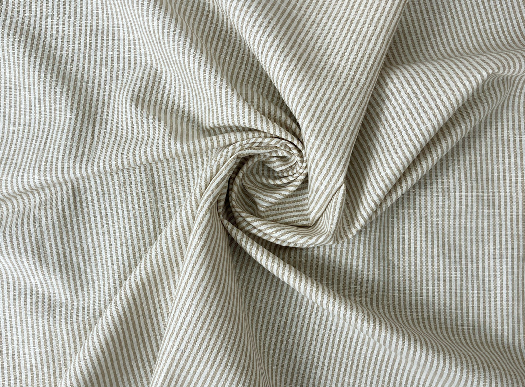 Linen Cotton Blend Fabric – Classic Beige Hickory Stripe 8401