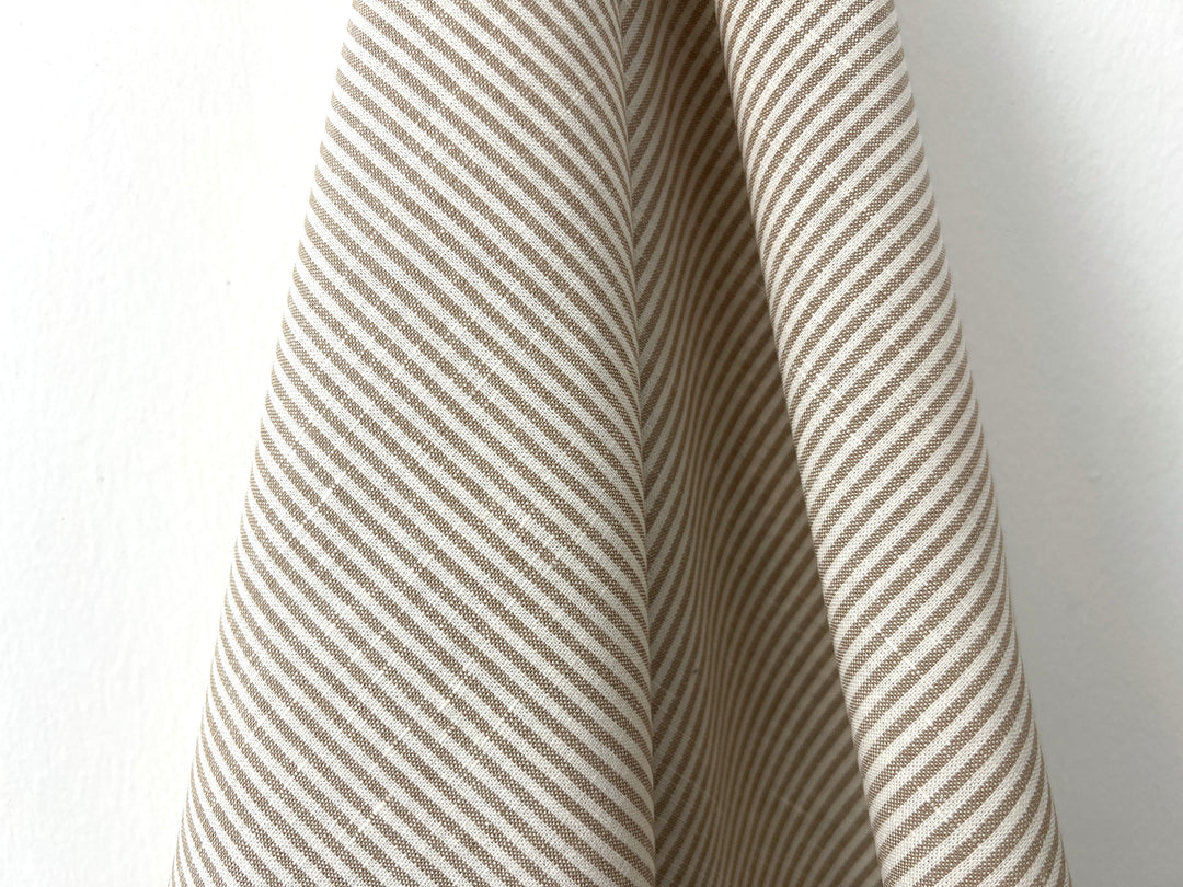 Linen Cotton Blend Fabric – Classic Beige Hickory Stripe 8401