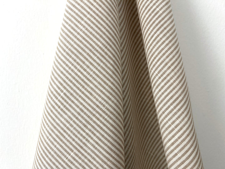 Linen Cotton Blend Fabric – Classic Beige Hickory Stripe 8401