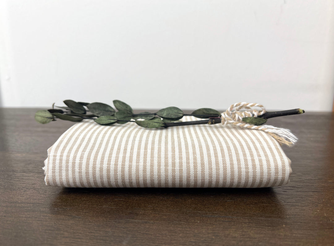 Linen Cotton Blend Fabric – Classic Beige Hickory Stripe 8401