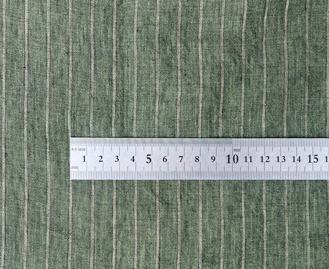 100% Linen Green Striped Linen Fabric 8087