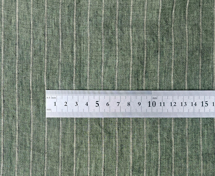 100% Linen Green Striped Linen Fabric 8087
