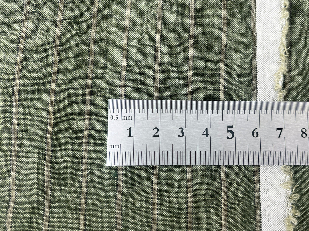 100% Linen Green Striped Linen Fabric 8087