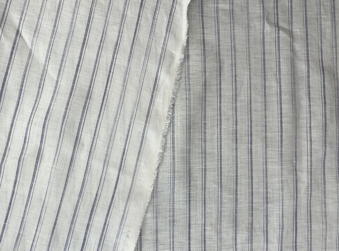 100% Linen Ticking Stripe Fabric | Bluish-Violet & Off-White | Light Weight 8399