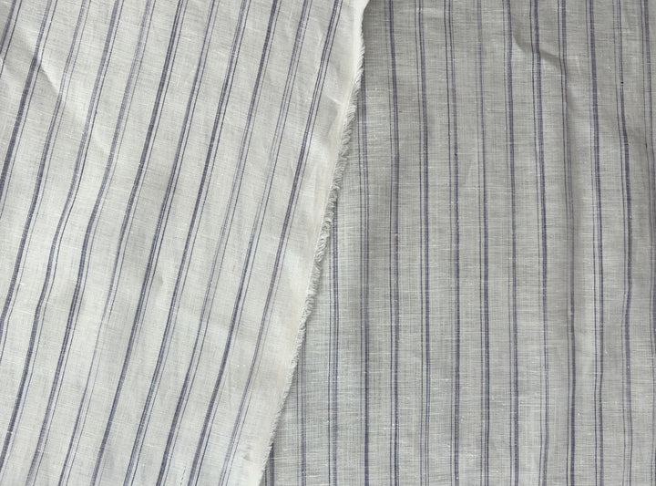 100% Linen Ticking Stripe Fabric | Bluish-Violet & Off-White | Light Weight 8399
