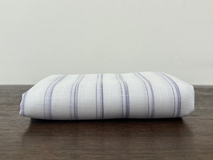 100% Linen Ticking Stripe Fabric | Bluish-Violet & Off-White | Light Weight 8399