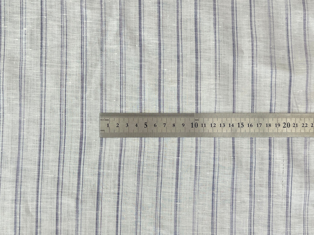 100% Linen Ticking Stripe Fabric | Bluish-Violet & Off-White | Light Weight 8399