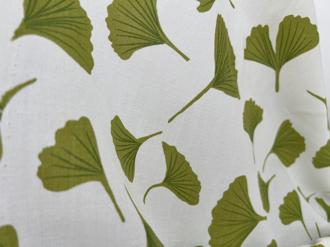 Morning Calm Ginkgo Print – Soft & Wrinkle-Resistant Ramie Blend Fabric 8336 8437