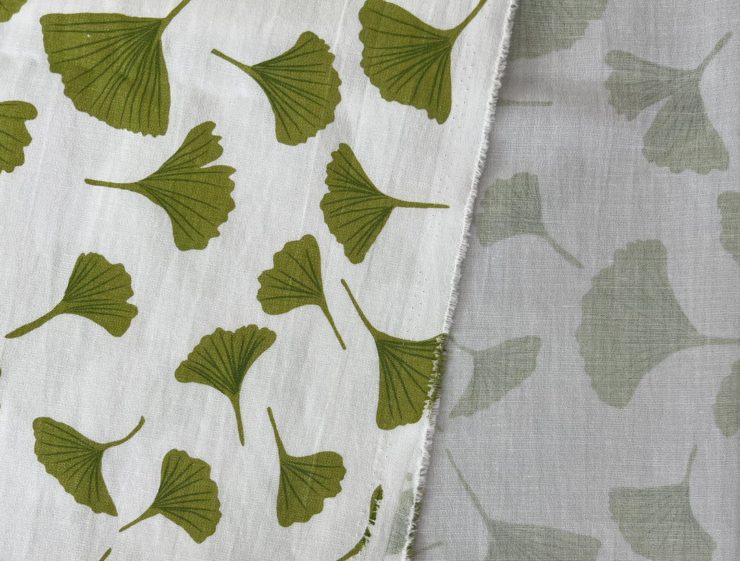Morning Calm Ginkgo Print – Soft & Wrinkle-Resistant Ramie Blend Fabric 8336 8437