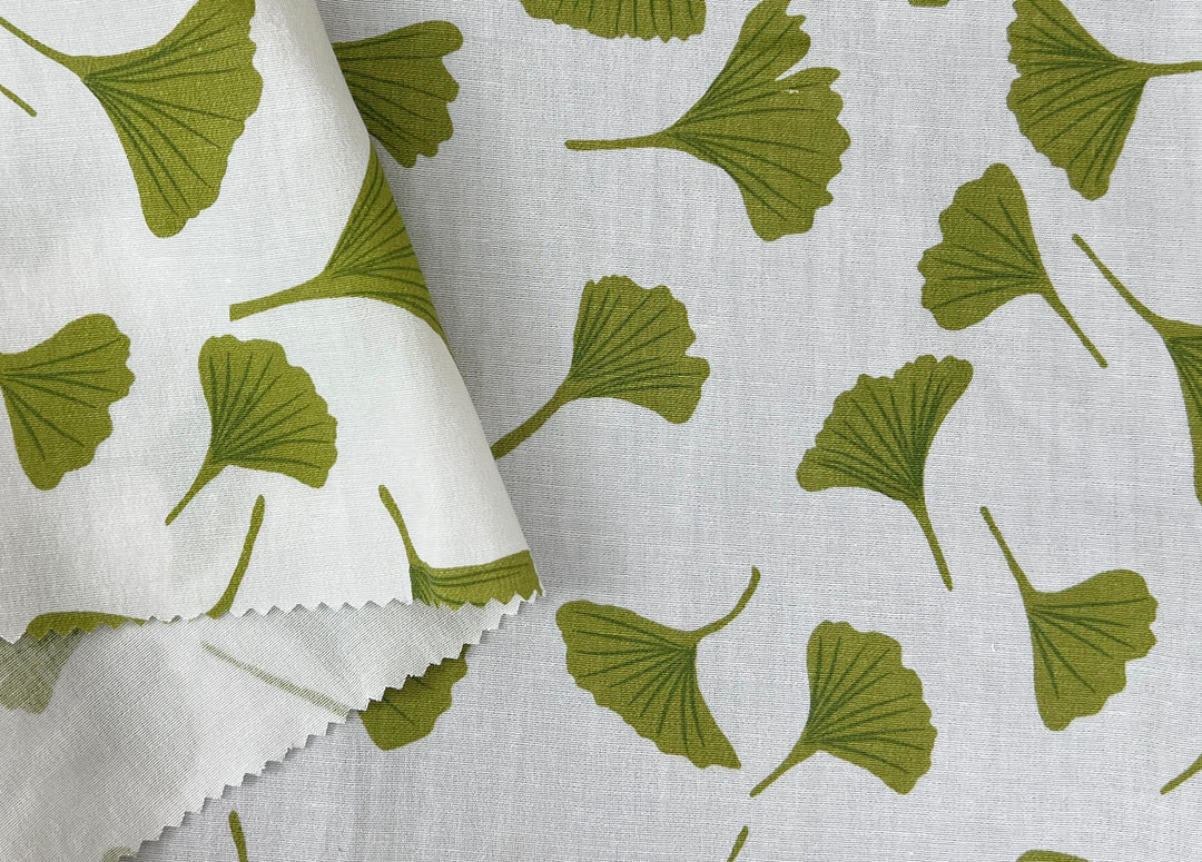 Morning Calm Ginkgo Print – Soft & Wrinkle-Resistant Ramie Blend Fabric 8336 8437