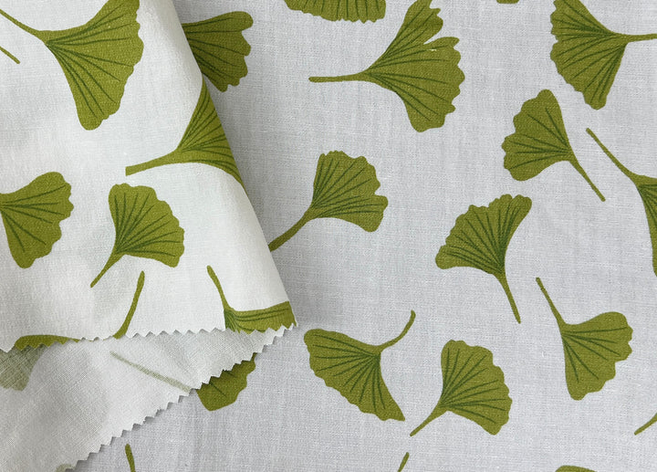 Morning Calm Ginkgo Print – Soft & Wrinkle-Resistant Ramie Blend Fabric 8336 8437