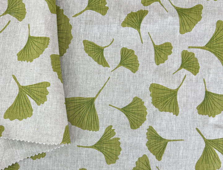 Morning Calm Ginkgo – 100% Linen Fabric in Natural Tone, Medium Weight 8319 8436