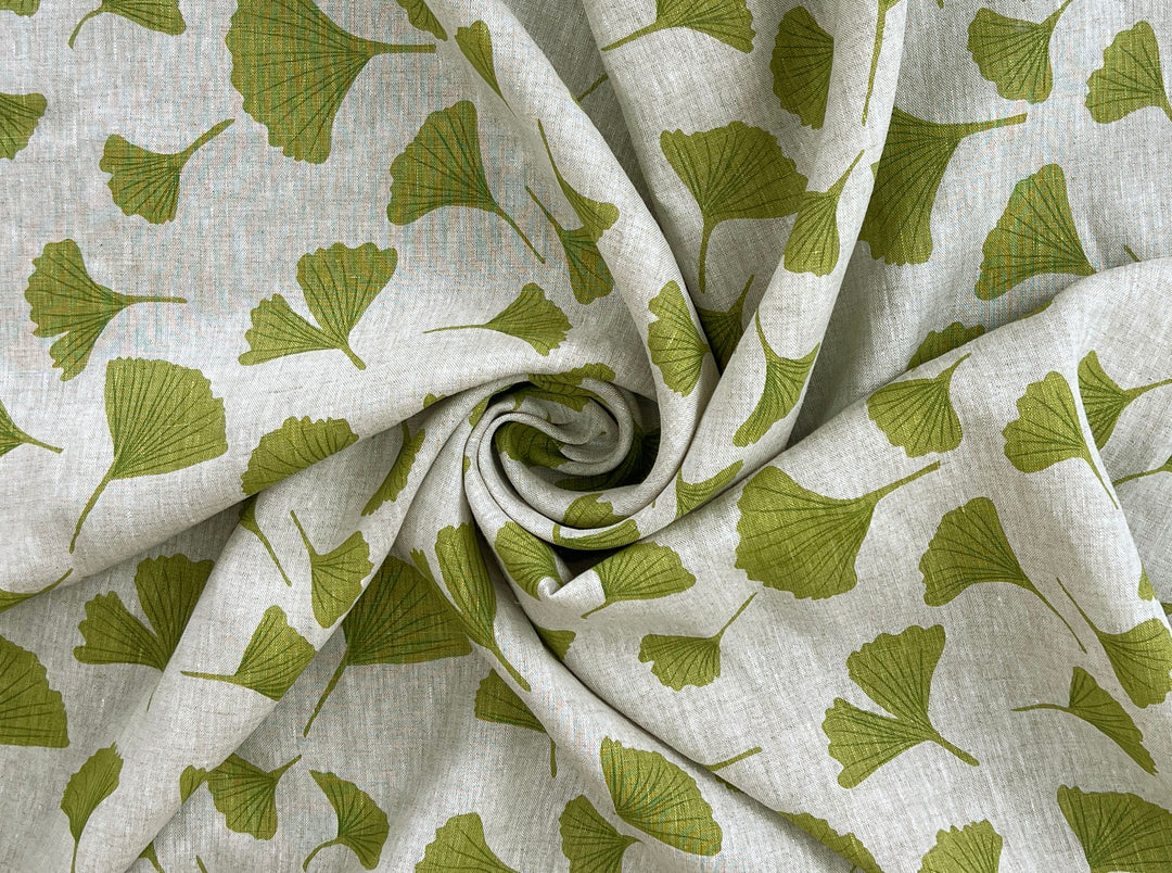 Morning Calm Ginkgo – 100% Linen Fabric in Natural Tone, Medium Weight 8319 8436