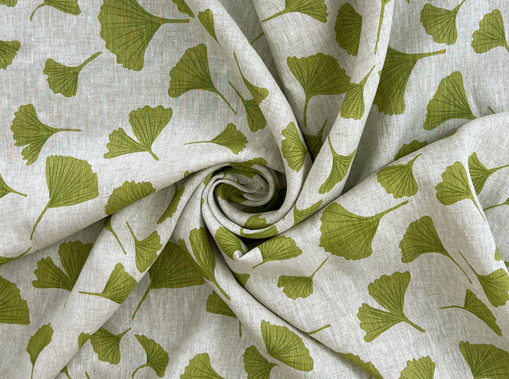 Morning Calm Ginkgo – 100% Linen Fabric in Natural Tone, Medium Weight 8319 8436