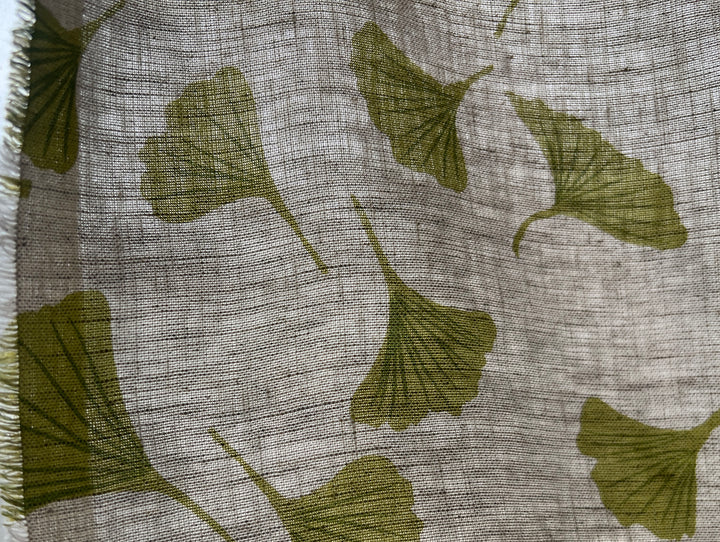 Morning Calm Ginkgo – 100% Linen Fabric in Natural Tone, Medium Weight 8319 8436