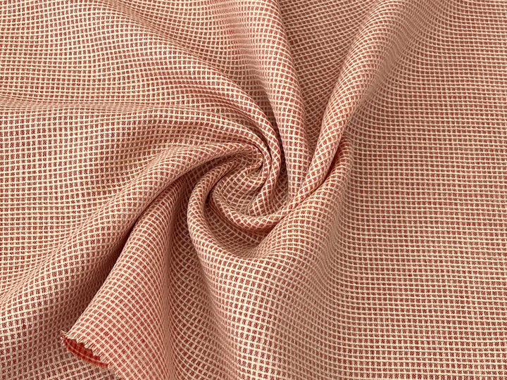 Terracotta Micro Check Linen Blend Fabric | Medium Weight | 42"