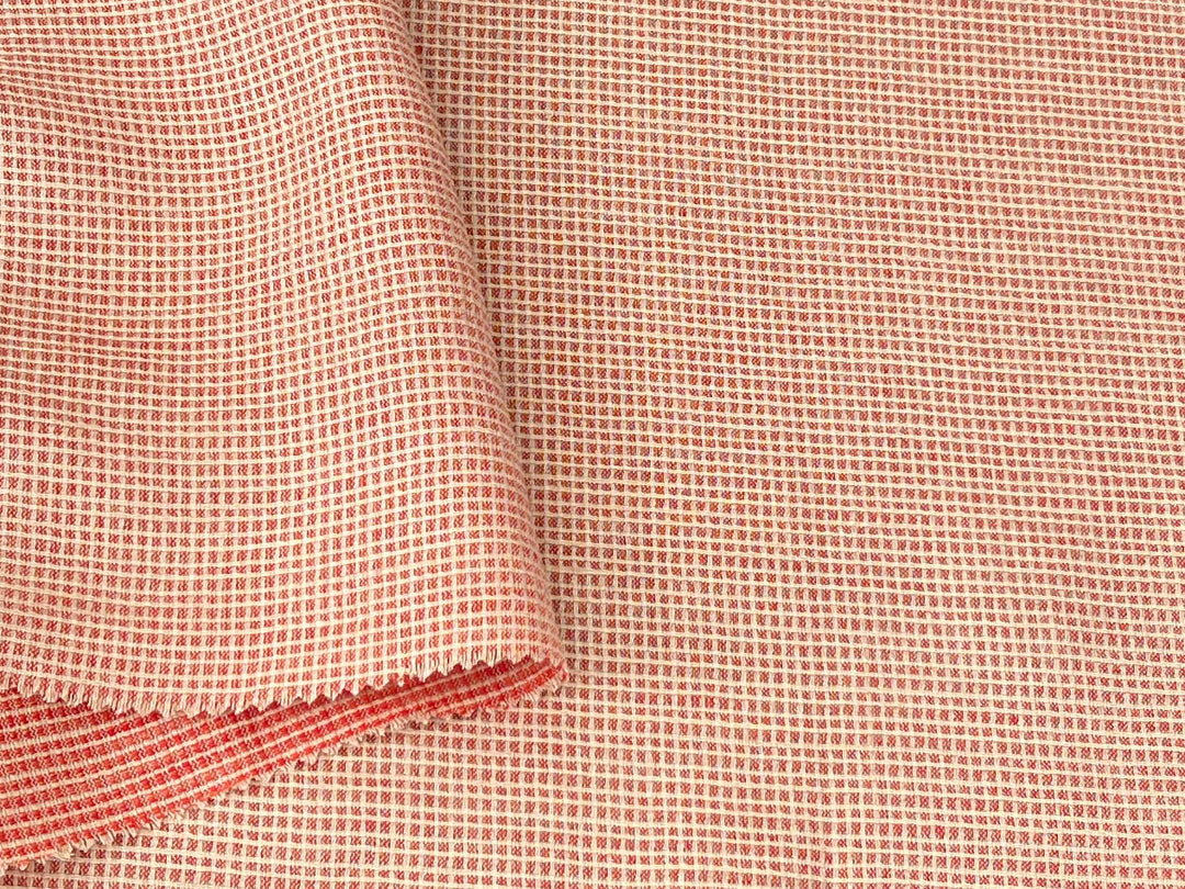 Terracotta Micro Check Linen Blend Fabric | Medium Weight | 42"