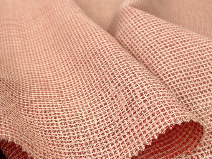Terracotta Micro Check Linen Blend Fabric | Medium Weight | 42"