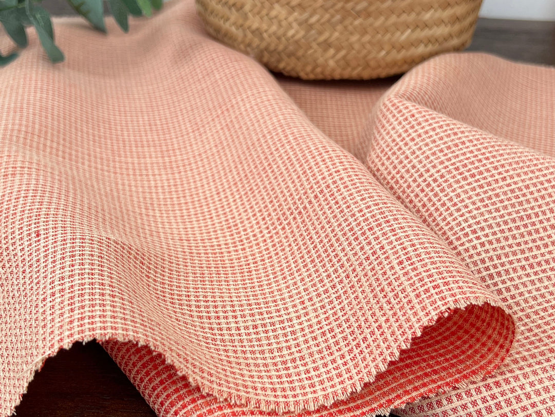 Terracotta Micro Check Linen Blend Fabric | Medium Weight | 42"