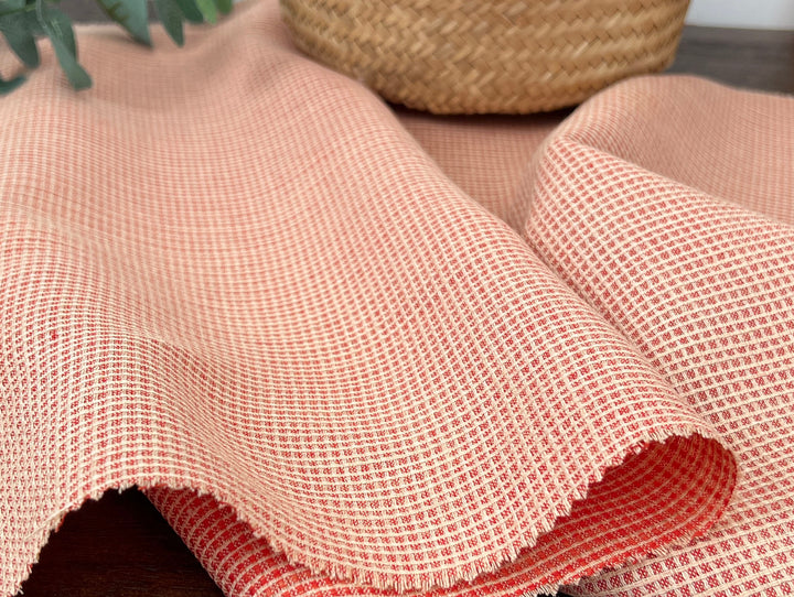 Terracotta Micro Check Linen Blend Fabric | Medium Weight | 42"