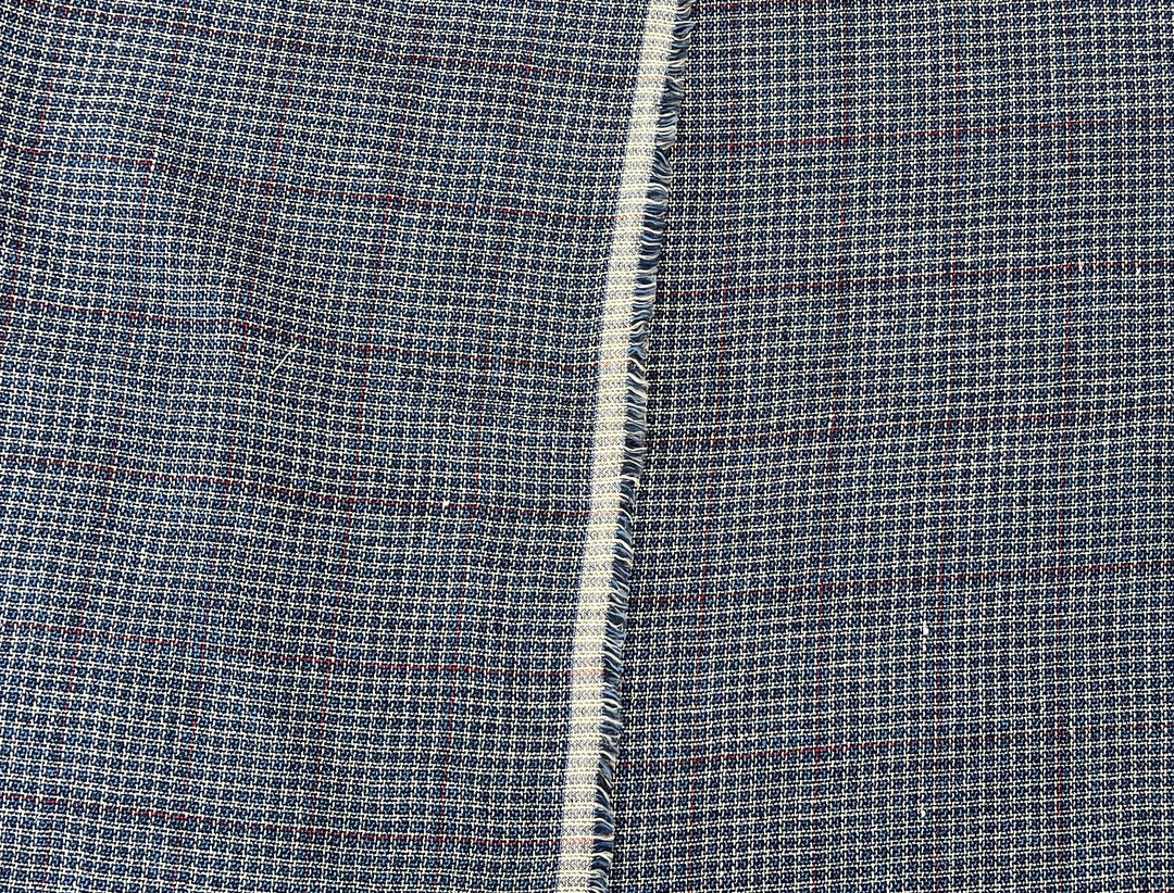 Indigo Micro-Check Windowpane Linen Rayon Fabric | Dobby Tweed Weave | Medium Weight 4713