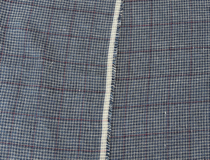 Indigo Micro-Check Windowpane Linen Rayon Fabric | Dobby Tweed Weave | Medium Weight 4713