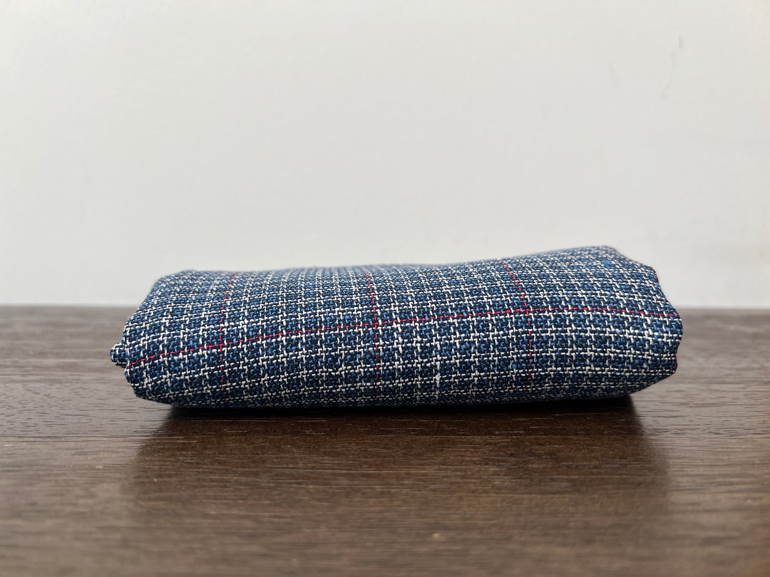 Indigo Micro-Check Windowpane Linen Rayon Fabric | Dobby Tweed Weave | Medium Weight 4713