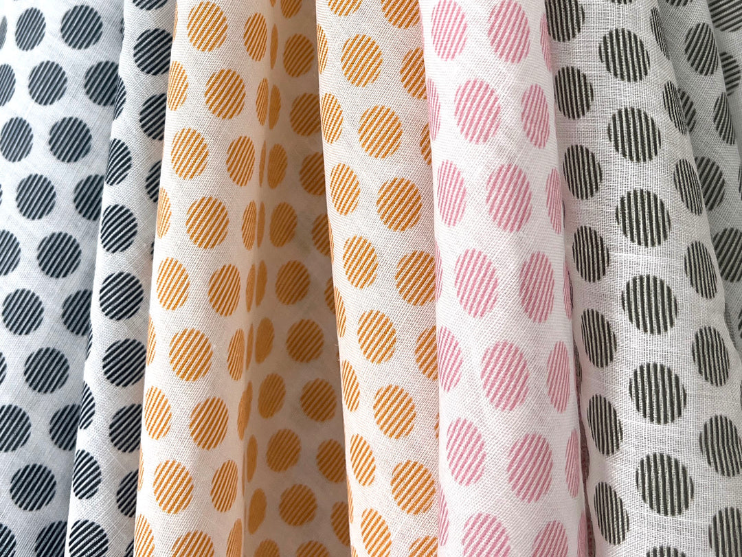 100% Ramie Fabric with Micro-Stripe Polka Dot Print, Lightweight 4776 8456 8457 8458