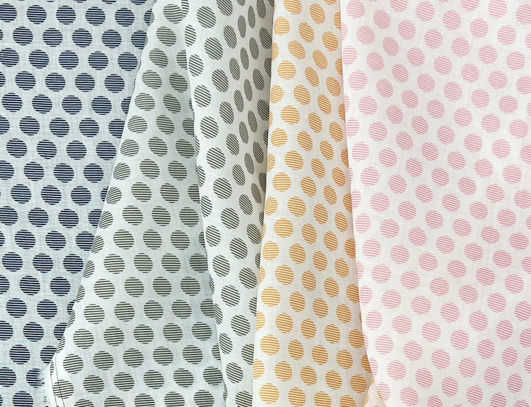 100% Ramie Fabric with Micro-Stripe Polka Dot Print, Lightweight 4776 8456 8457 8458