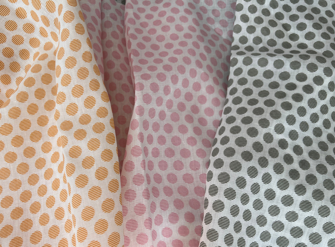 100% Ramie Fabric with Micro-Stripe Polka Dot Print, Lightweight 4776 8456 8457 8458