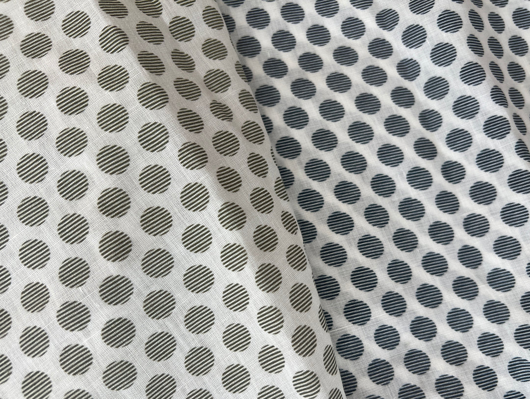 100% Ramie Fabric with Micro-Stripe Polka Dot Print, Lightweight 4776 8456 8457 8458