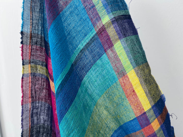Linen Blend Madras Plaid Fabric | Natural Wrinkle & Subtle Stretch 8130